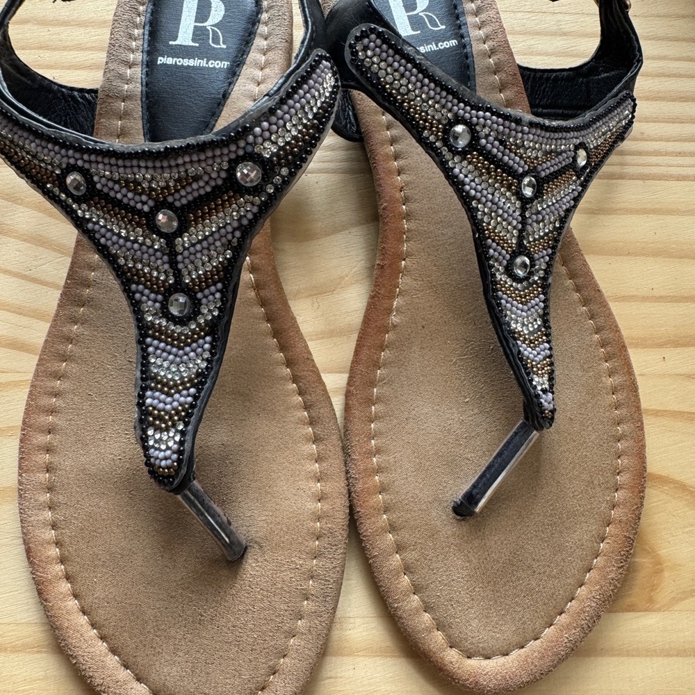 Black and Tan Beaded Sandals